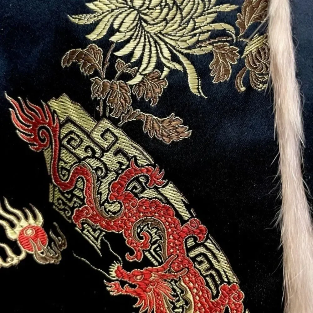 Chinese Silk & Genuine Fur‎ Reversible Vest Sweater/ Jacket - Traditional Print